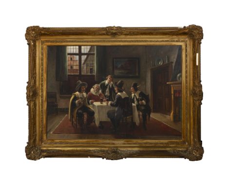 CONTINENTAL SCHOOL 19TH CENTURYInterior with figuresOil on canvas, 70 x 100cm Signed indistinctlyCondition Report:  Good orig