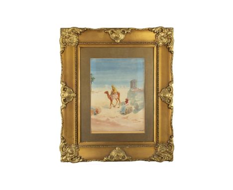 R. PATERSON (19TH CENTURY)A desert scene, a figure on a camel with ruinous citadel beyondWatercolour, 35.5 x 26cmSigned