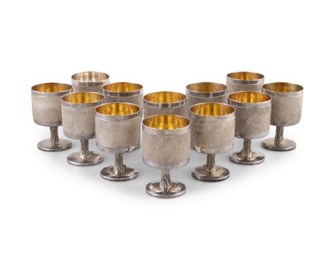 A SET OF TWELVE IRISH SILVER GOBLETS, Dublin 1975, mark of Royal Irish Silver Company, with gilt interiors, each with frosted
