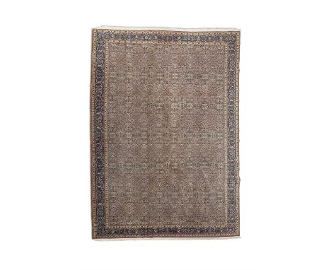 A TURKISH WOOL CARPET 362 X 265CMthe red ground decorated with garden landscapes within blue guard stripes to border.