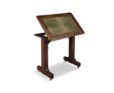 A COMPACT WILLIAM IV MAHOGANY ARCHITECTS TABLEthe adjustable ratchet-action top fitted with tooled green leather panel, on tr