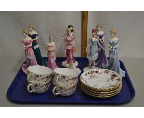 Collection of modern Coalport birth stone figurines together with Minton part tea set