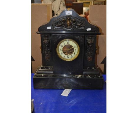 Large late Victorian black slate and marble mantel clock