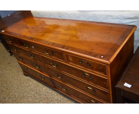 A reproduction yew wood veneered sideboard by Bradley, 152cm wide (Item 12 on vendor list)