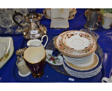 Tray of various assorted mixed wares to include a Carlton ware Rouge Royale vase, silver plated hot water jug, various other 