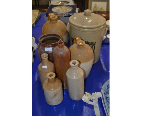 Mixed Lot: Various stone ware flagons and jars, unbranded together with a bread crock