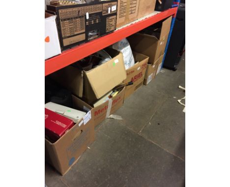 6 BOXES OF BRIC A BRAC, BOOKS, TOOLS, ETC