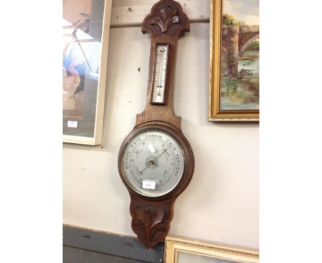 CARVED OAK BAROMETER,  80CM