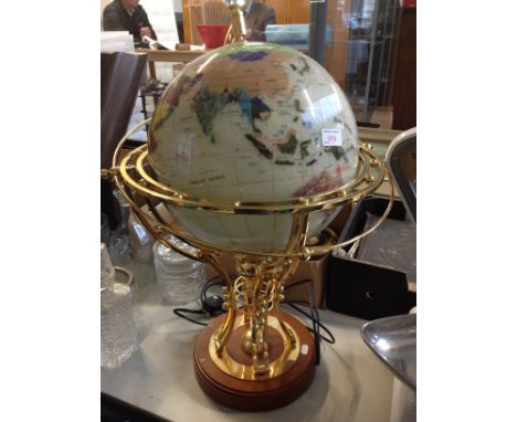 SEMI PRECIOUS STONE AND BRASS TERRESTRIAL GLOBE, H70CM