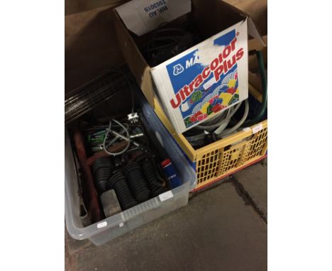3 BOXES OF TOOLS, ELECTRICAL LEADS, MISC ETC