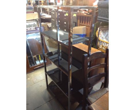 A 5 tier chrome and black glass bookcase/shelf. W80cm D35cm H160cm.