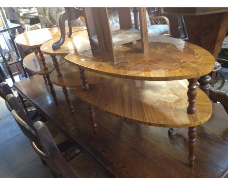 A reproduction 3 pieces marquetry occasional table set.