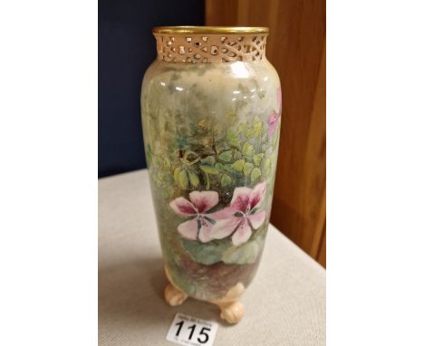 Early 1900's Royal Worcester Floral Vase w/a Green Colourway - marked G2 to base - 22cm high