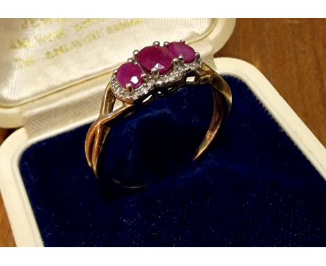 9ct Gold, Ruby &amp; Diamond Dress Ring, size S