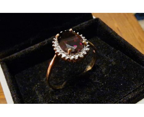 9ct Gold Garnet and Diamond Dress Ring, size R