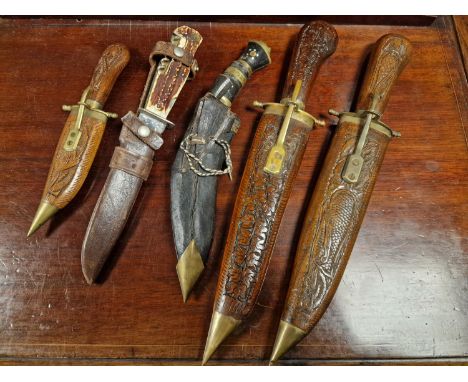 Collection of Vintage Daggers inc a Turkish examples, a Khukri Knife + a Solingen Swiss Army Knive