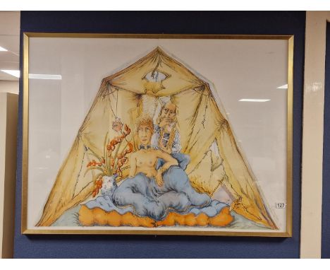 Large 1989 Anthony Green Signed Lithograph Diptych - 'The Tent and Mary Couzen Walker's Box' - printed over two sheets from a