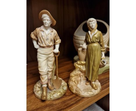 Pair of Royal Worcester Countryside Worker Figures - inc 1810 Puce marked figure - Royal Dux style