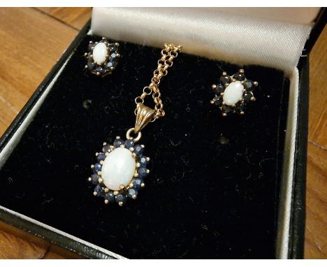 9ct Gold &amp; Opal Necklace and Earrings Set