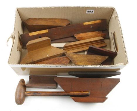 Eight wood dovetail gauges and two sash templates G