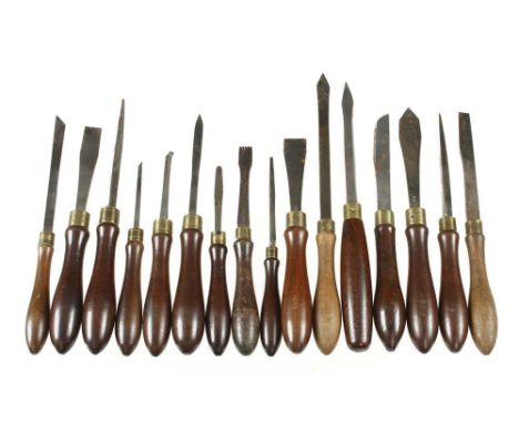 A set of 40 ornamental turning tools at least half by HOLTZAPFFEL mostly with rosewood handles G+