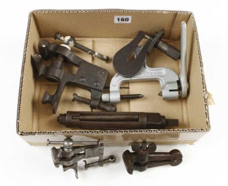 Three small vices and three other tools G