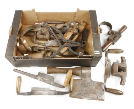 A coopers side axe and other coopers tools many require new handles etc G-