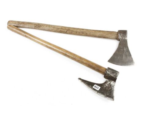 An early French felling axe and a side axe both with maker's marks G