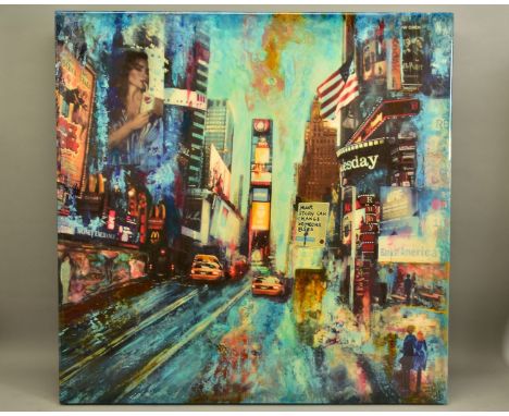ANNIE BLANCHET ROUZE (FRENCH CONTEMPORARY) 'NEW YORK, TIMES SQUARE', an American cityscape, signed bottom right, signed, titl