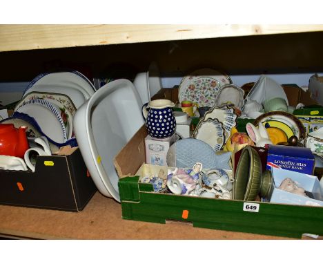 FOUR BOXES AND LOOSE CERAMICS AND GLASSWARES, to include a  boxed Nao cheeky cherub, a Plichta rabbit cotton wool holder, two