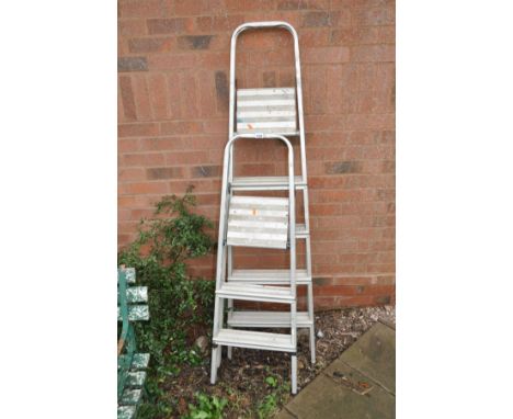 TWO ALUMINIUM STEP LADDERS, tallest being 160cm high (2)