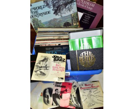 A BOX OF SINGLES RECORDS AND LPS, including singles by Joan Baez, Arthur Wilkinson &amp; His Orchestra, George Harrison, The 