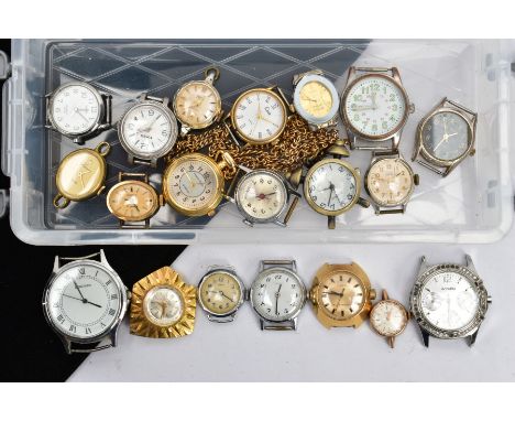 A SMALL BOX OF WATCH HEADS, to include Sekonda, Fossil, Timex, Oris, Accurist, Limit etc.