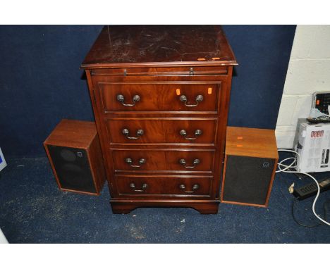 A VINTAGE COMPONANT HIFI IN A PERIOD HI FI CABINET comprising of Rotel RA 310 Solid State Amplifier, a Technics RS-TR212 Tape