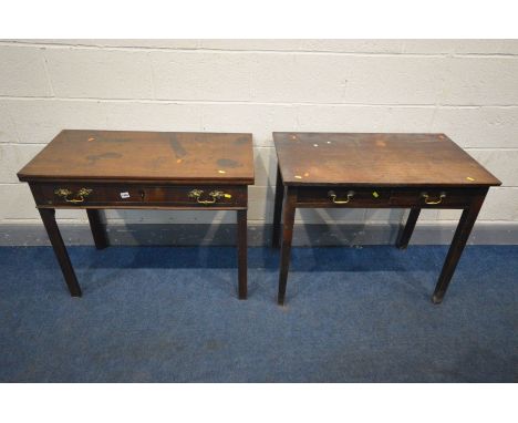 A GEORGIAN MAHOGANY CARD TABLE, the fold over top revealing a green baize playing surface, with a single frieze drawer, width