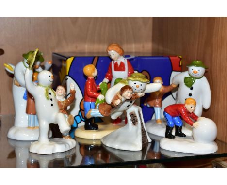 FIVE COALPORT CHARACTERS 'THE SNOWMAN' FIGURES AND TWO SIMILAR BY BESWICK, comprising a boxed limited edition 'Thanks, Mum!' 