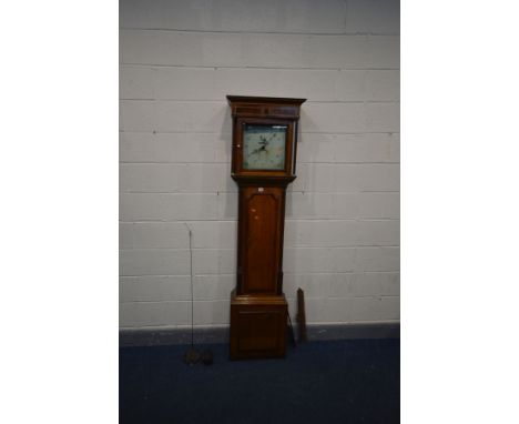 EDWARD BELL OF UTTOXETER, STAFFORDSHIRE, A GEORGE III OAK AND MAHOGANY CROSSBANDED 30 HOUR LONGCASE CLOCK, the square glazed 