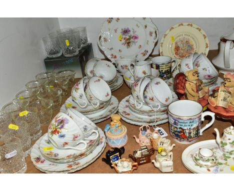 A GROUP OF CERAMICS, GLASSWARES AND ORNAMENTS, to include Royal Doulton Bunnykins 'Celebrate Your Christening' cup and plate,