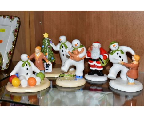 FIVE COALPORT CHARACTER FIGURES, comprising Father Christmas 'Christmas Begins' limited edition no 2413/4000, The Snowman 'Ch