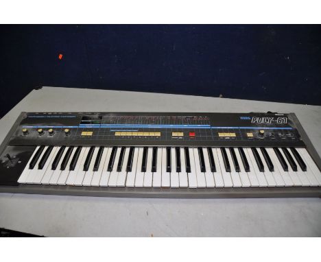 A KORG POLY 61 VINTAGE ANALOGUE POLYPHONIC SYNTHESIZER (PAT pass and powers up but no audio output and some keys need attenti