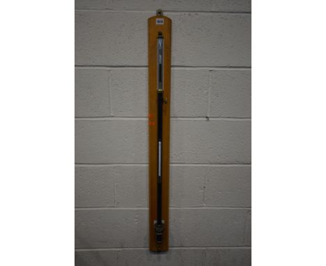 PHILIP HARRIS &amp; CO LTD, BIRMINGHAM, A FORTIN'S TYPE STICK BAROMETER, on an oak plinth and in a display case, height 112cm