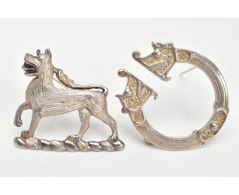 TWO SILVER BROOCHES, to include an 'Ola Gorie' silver Celtic brooch, fitted with a brooch pin, silver hallmark rubbed, togeth