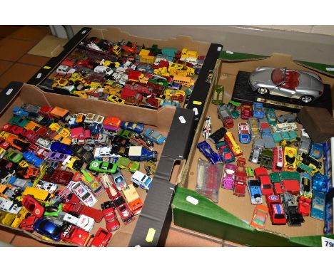 A QUANTITY OF UNBOXED AND ASSORTED PLAYWORN DIECAST VEHICLES, to include Matchbox 1-75 regular and Superfast issues, Corgi Ju