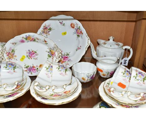 ROYAL CROWN DERBY 'DERBY POSIES' TEA WARES ETC, comprising eight cups and saucers, six side plates, two milk jugs, two sugar 