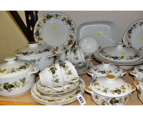 A ROYAL DOULTON LARCHMENT PATTERN (TC1019) DINNER SERVICE, comprising three various twin handled tureens and covers, a rectan