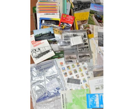 A QUANTITY OF ASSORTED RAILWAY RELATED EPHEMERA, 1950's Railway magazines, postcards, First Day Covers, cigarette cards, phot