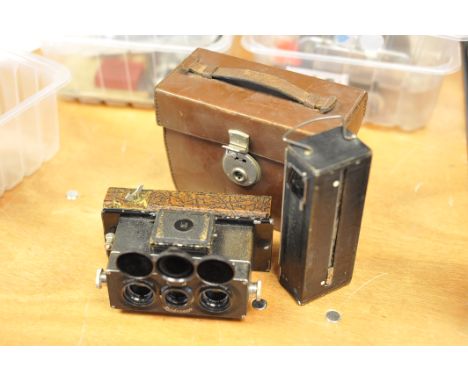 A Rollei Heidoscop Camera, with homemade back, and original back, in maker's case