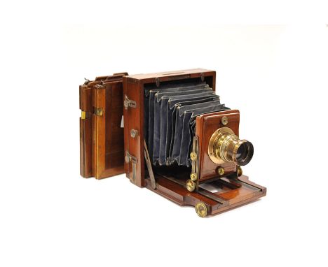 An Unmarked Mahogany Half Plate Camera, with J. Lancaster & Sons Rectigraph lens, with two DDS`