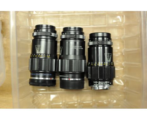 Three Leitz Tele-Elmar f/4 135mm Lenses, M-mount, with various engravings including 'Engraving Sample KE-7A E.L.C.I-I' and ot