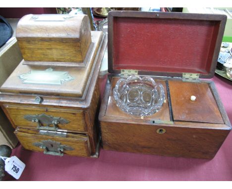 Oak Smokers Companion, circa early XX Century with plated mounts, domed upper compartment over two drawers, amber cheroot hol